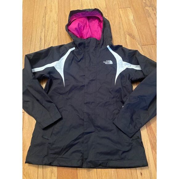 The North Face, girl's black windbreaker zip up hooded jacket size medium - Picture 1 of 7